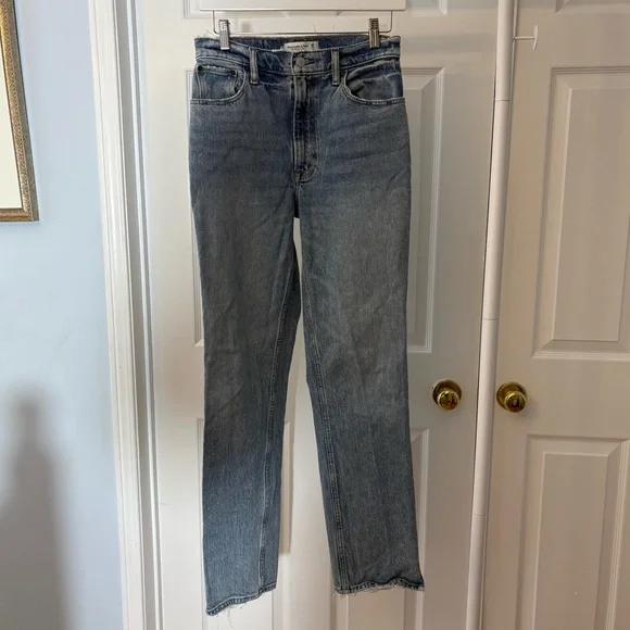 Abercrombie The 90s Straight Ultra High Rise Jeans Distressed Blue Size 26 / 2 - Picture 3 of 11